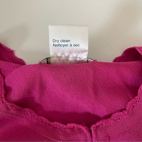 April Cornell Beaded Open Cardigan Large Pink Floral Embroidered Crochet Trim - Picture 10 of 11